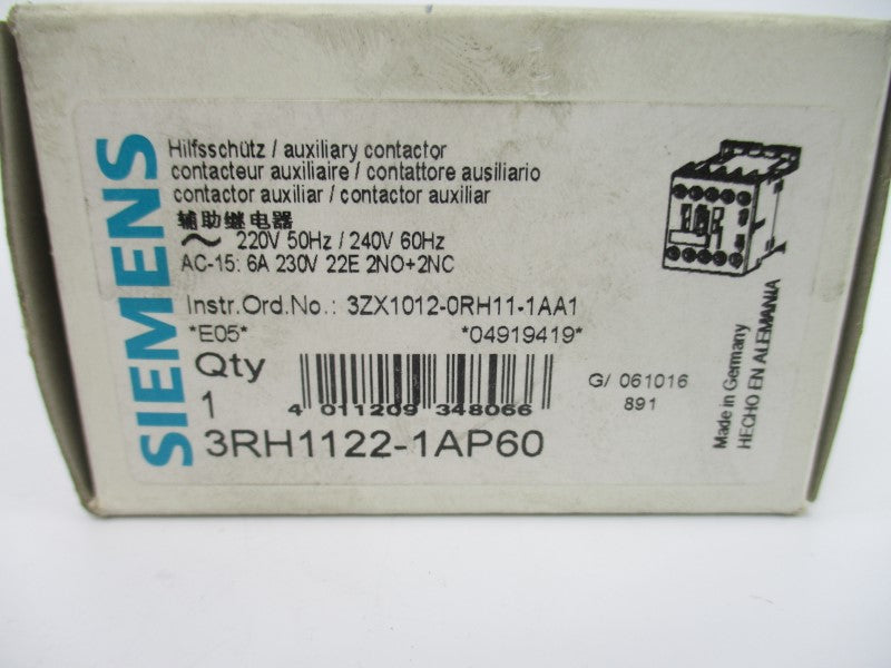 SIEMENS 3RH1122-1AP60 220/240V 10A NSMP