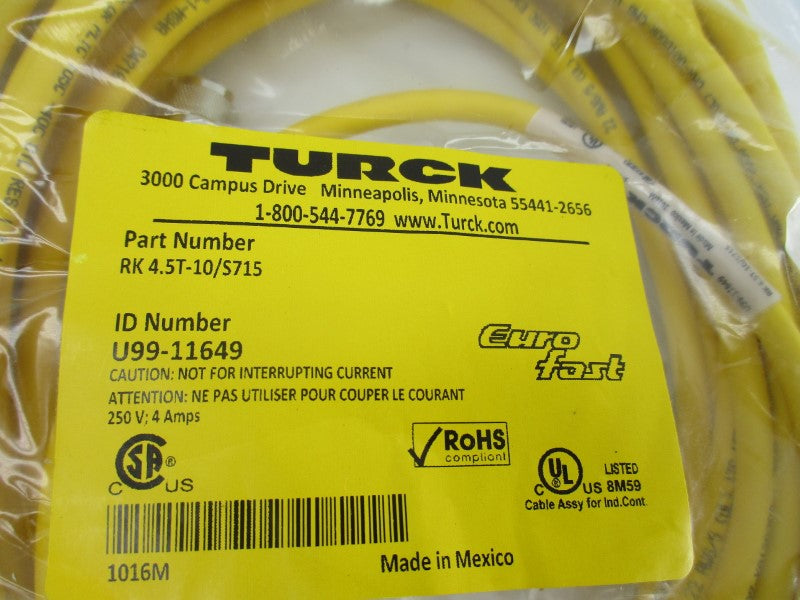 TURCK RK4.5T-10/S715 U99-11649 250V 4A NSMP