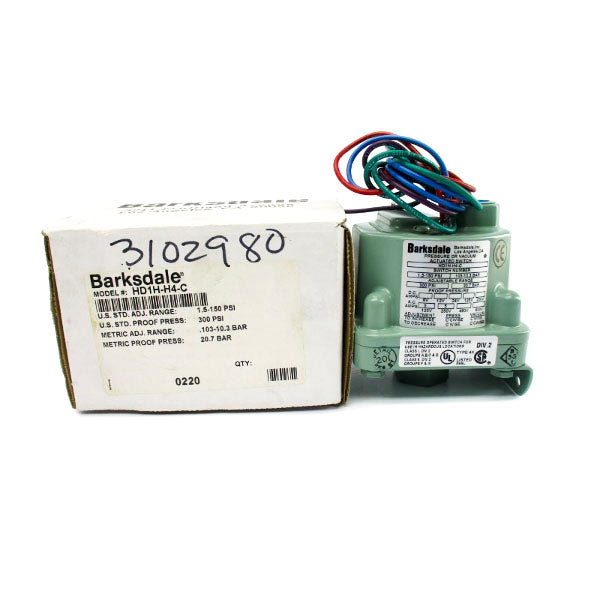 BARKSDALE HD1H-H4-C 250V 5A 1.5-150PSI NSMP