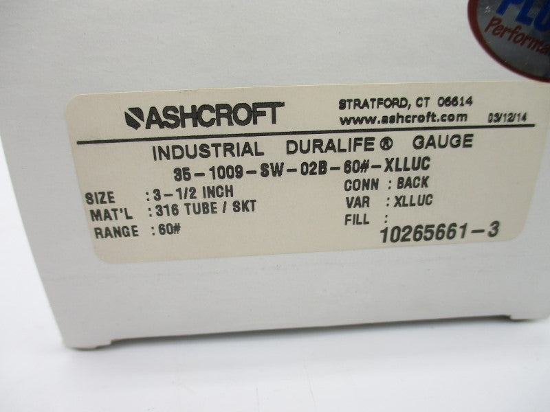 ASHCROFT 35-1009-SW-02B-60#-XLLUC 0-60PSI 3-1/2" NSMP