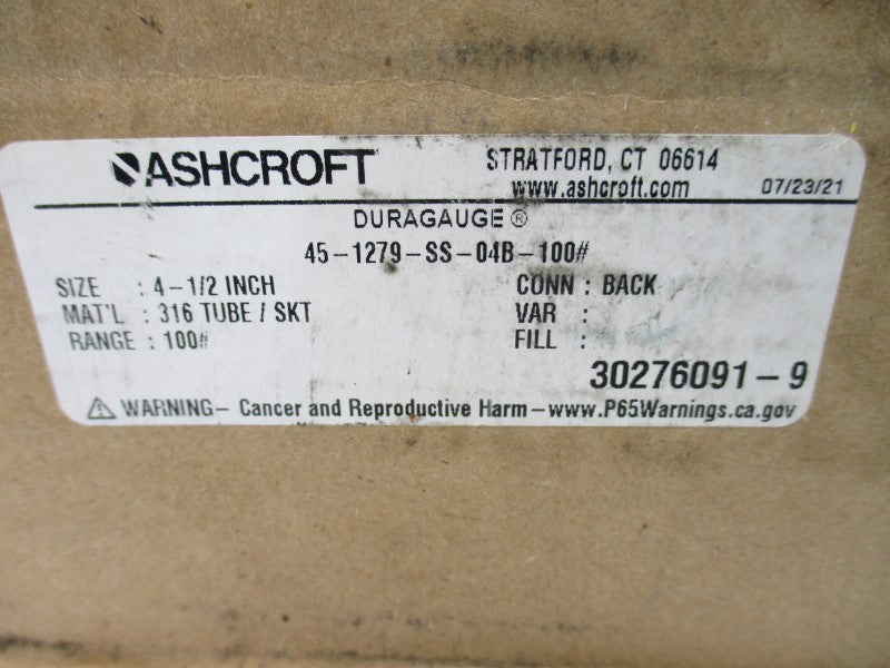 ASHCROFT 45-1279-SS-04B-100#  0-100PSI 4-1/2" NSMP