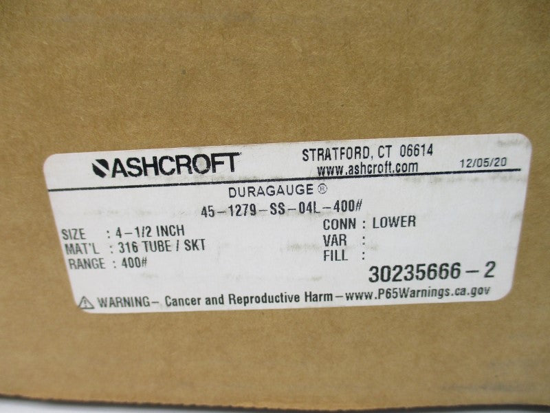 ASHCROFT 45-1279-SS-04L-400# 0-400PSI 4-1/2" NSMP