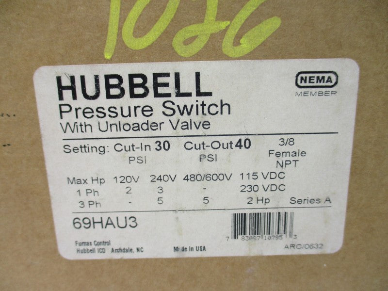 HUBBELL 69HAU3 SER. A 600V 30/40PSI 3/8" NSMP