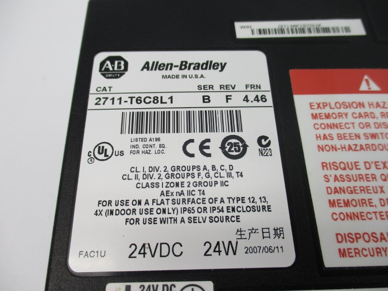 ALLEN BRADLEY 2711-T6C8L1 SER. B F/W 4.46 24VDC REV. F NSNP