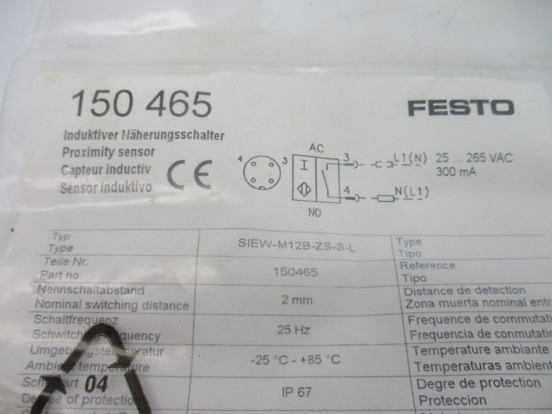 FESTO 150465 SIEW-M12B-ZS-S-L 25-265VAC NSMP