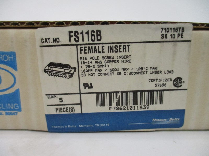 THOMAS & BETTS FS116B 600V 16A (PKG OF 5) NSMP