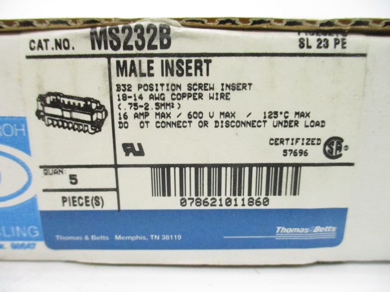 THOMAS & BETTS MS232B 600V 16A (PKG OF 5) NSMP