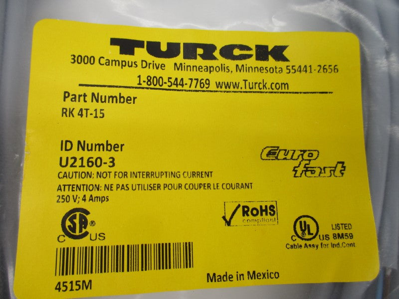 TURCK RK4T-15 U2160-3 250V 4A NSMP