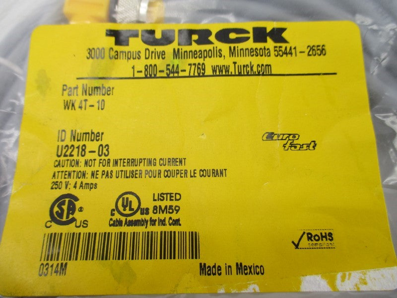 TURCK WK4T-10 U2218-03 250V 4A NSMP