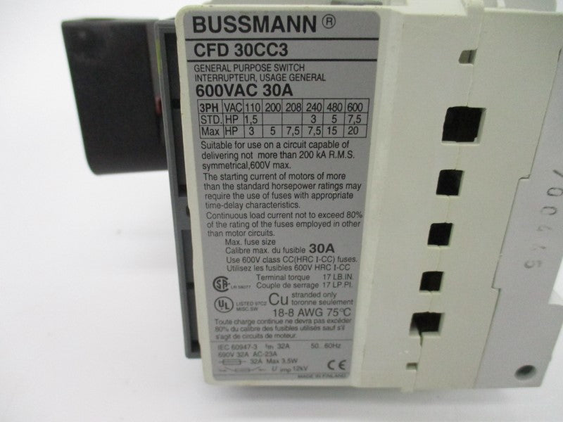 BUSSMANN CFD30CC3 600VAC 30A NSNP