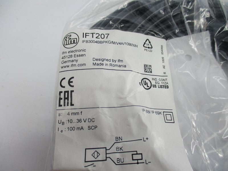 IFM EFECTOR IFT207 IFB3004BBPKG/M/V4A/10M/WH 10-36VDC NSMP