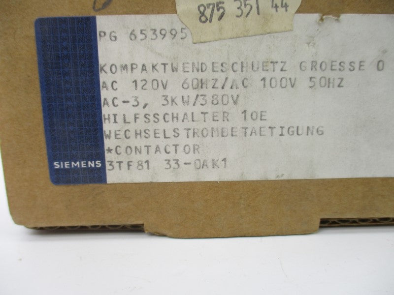 SIEMENS 3TF8133-0AK1 100/120VAC 25A NSNP