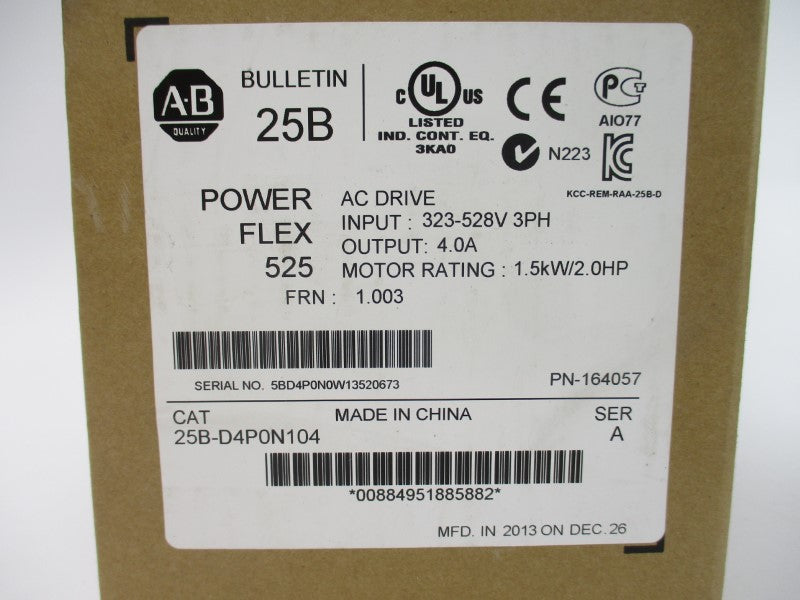 ALLEN BRADLEY 25B-D4P0N104 SER. A F/W 1.003 323-528V 5.7A NSMP