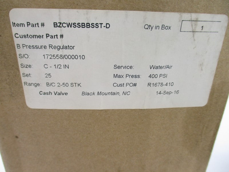 CASH VALVE BZCWSSBBSST-D 2-50PSI 1/2IN NSMP