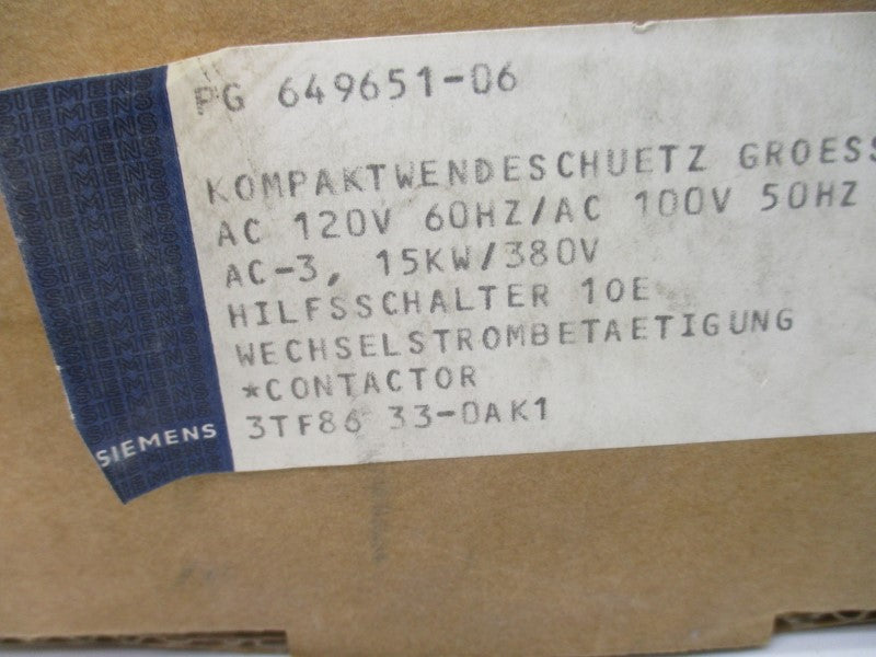 SIEMENS 3TF8633-0AK1 100/120V NSMP