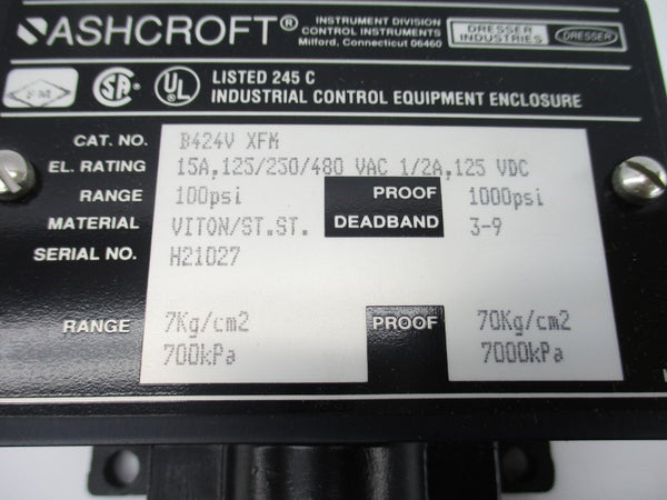 ASHCROFT B424VXFM 480VAC 15A 100PSI NSMP