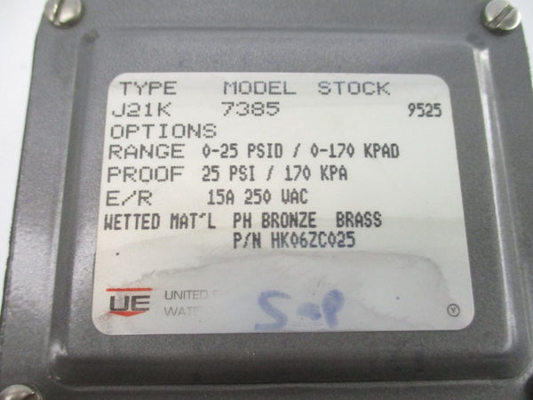 UNITED ELECTRIC J21K-7385-9525 250VAC 15A 25PSI NSNP