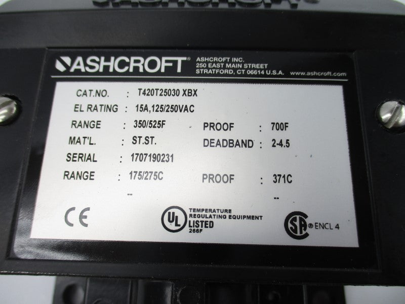 ASHCROFT T420T25030XBX 250VAC 15A 350/525'F NSNP