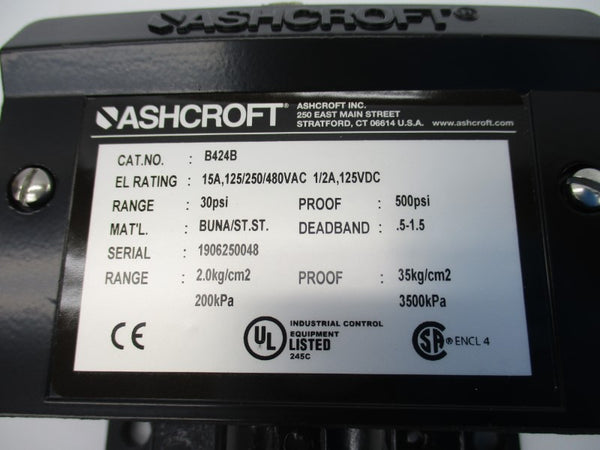 ASHCROFT B424B 480VAC 15A 30PSI NSNP