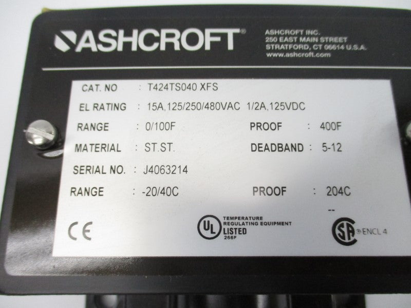 ASHCROFT T424TS040XFS 480VAC 15A 0/100'F NSNP