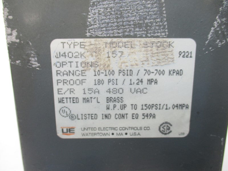 UNITED ELECTRIC J402K157 480VAC 15A 10-100PSI NSNP