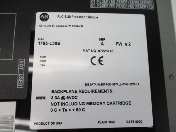 ALLEN BRADLEY 1785-L30B SER. A F/W S.2 (NO KEY) NSNP