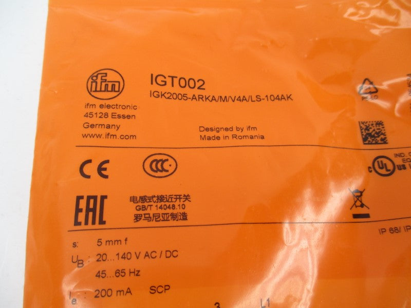 IFM EFECTOR IGT002 IGK2005-ARKA/M/V4A/LS-104AK 20-140VAC/DC NSMP