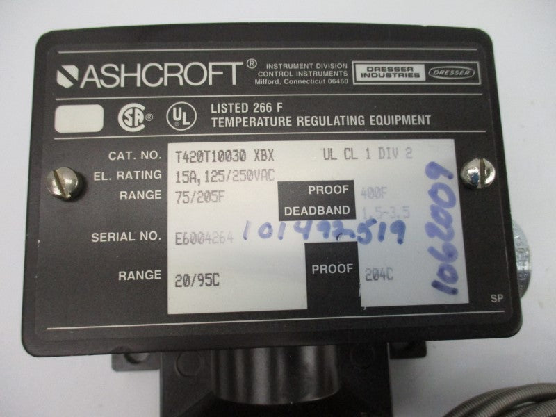 ASHCROFT T420T10030XBX 125/250V 15A 20/95'C NSNP