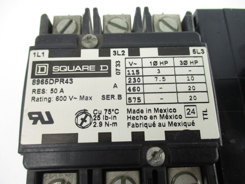 SQUARE D 8965DPR43 SER. B 110/120V 50A NSNP