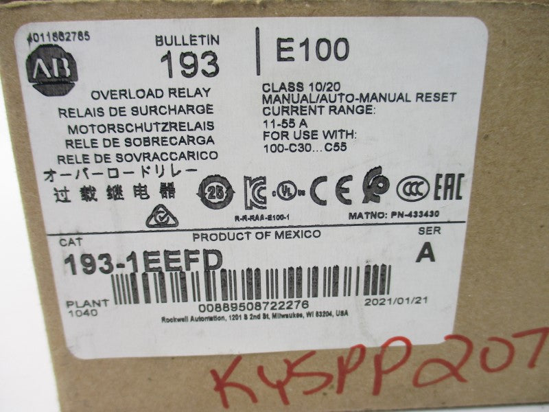 ALLEN BRADLEY 193-1EEFD SER. A 600V 11-55A  (BR/WH) NSMP