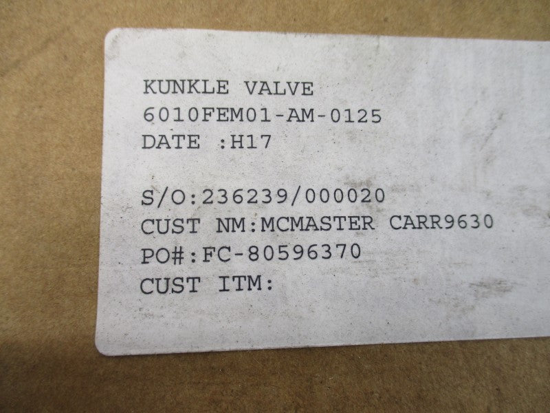 KUNKLE VALVE 6010FEM01-AM-0125 125PSI 1" NSMP