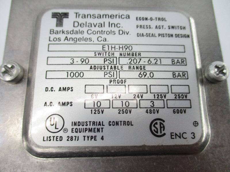 TRANSAMERICA DELAVAL E1H-H90 3-90PSI 480VAC 3A NSNP