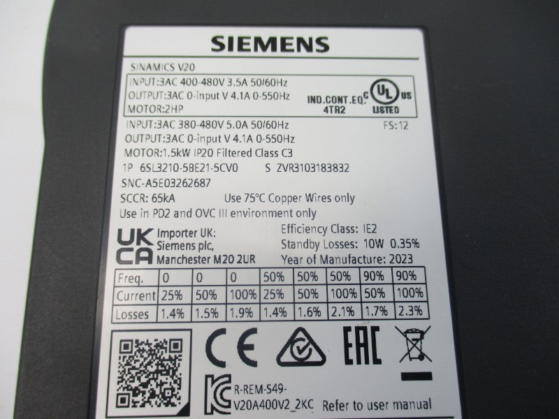 SIEMENS 6SL3210-5BE21-5CV0 400-480V 3.5A NSNP