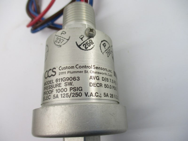 CUSTOM CONTROL 611G9063 125/250VAC 5A 1000PSI NSNP