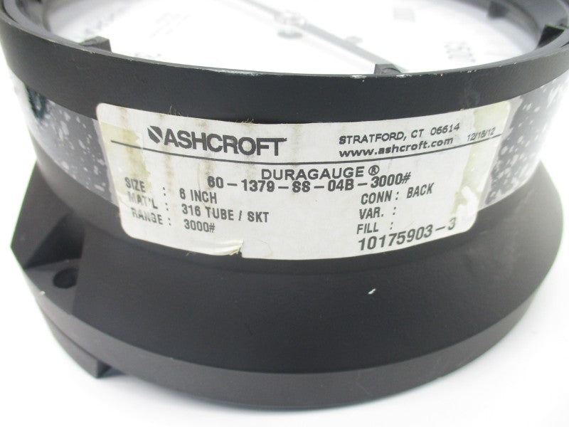 ASHCROFT 60-1379-SS-04B-3000# 0-3000PSI 6" NSNP
