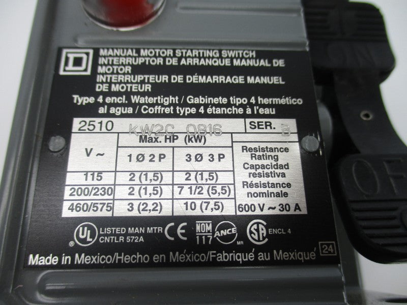 SQUARE D 2510KW2C SER. B 600V 30A NSNP
