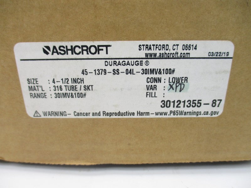 ASHCRAFT 45-1379-SS-04L-30IMV&100# 4-1/2" NSMP