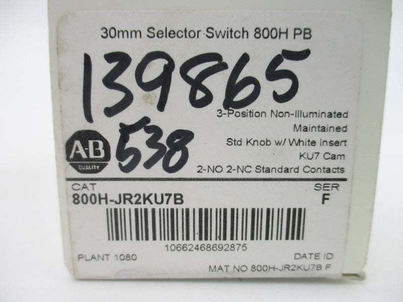 ALLEN BRADLEY 800H-JR2KU7B SER. F (WH) NSMP