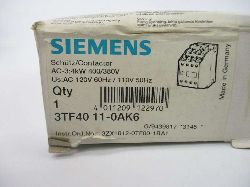 SIEMENS 3TF4011-0AK6 110/120V 20A NSMP