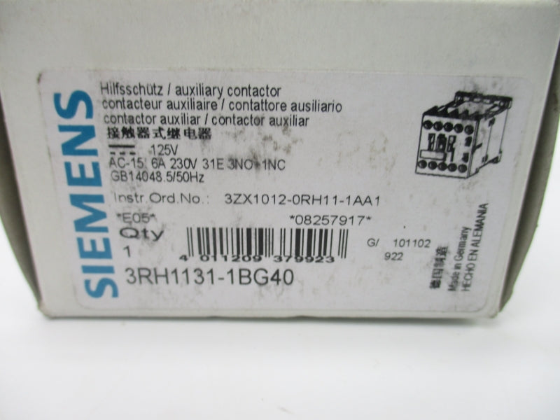 SIEMENS 3RH1131-1BG40 125VDC 10A NSMP