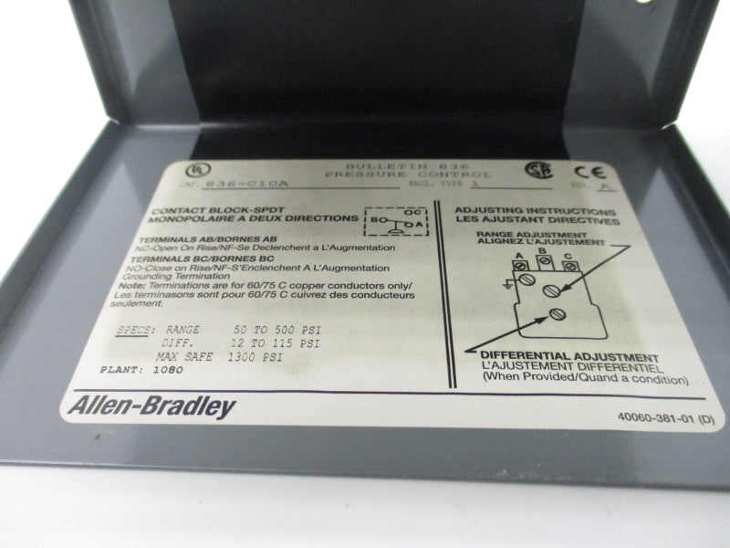 ALLEN BRADLEY 836-C10A SER. A 24-600V 50-500PSI (AS PICTURED) NSNP