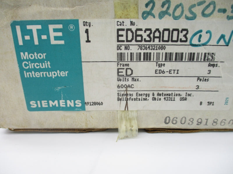 SIEMENS ED63A003 600VAC 3A NSMP