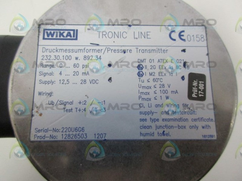 WIKA 232.30.100 PRESSURE TRANSMITTER NSNP