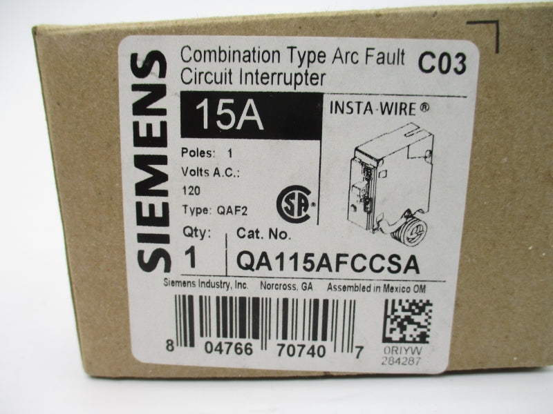 SIEMENS QA115AFCCSA 120VAC 15A NSMP