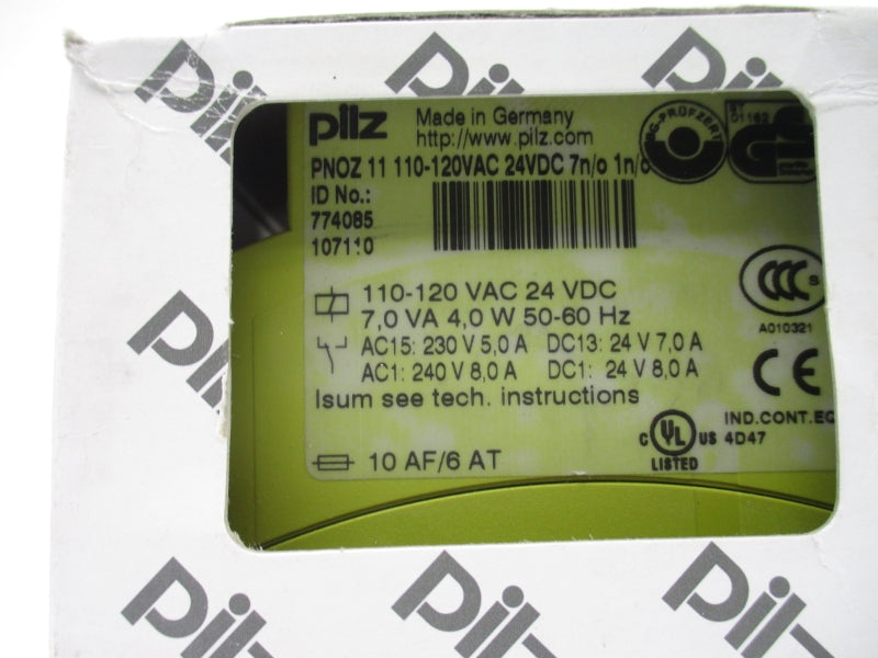 PILZ PNOZ11110-120VAC24VDC7N/O1N/O 774085 110-120VAC 8.0A NSMP
