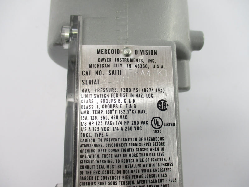 DWYER SA1111E-A4-K1 480VAC 15A 1200PSI NSNP