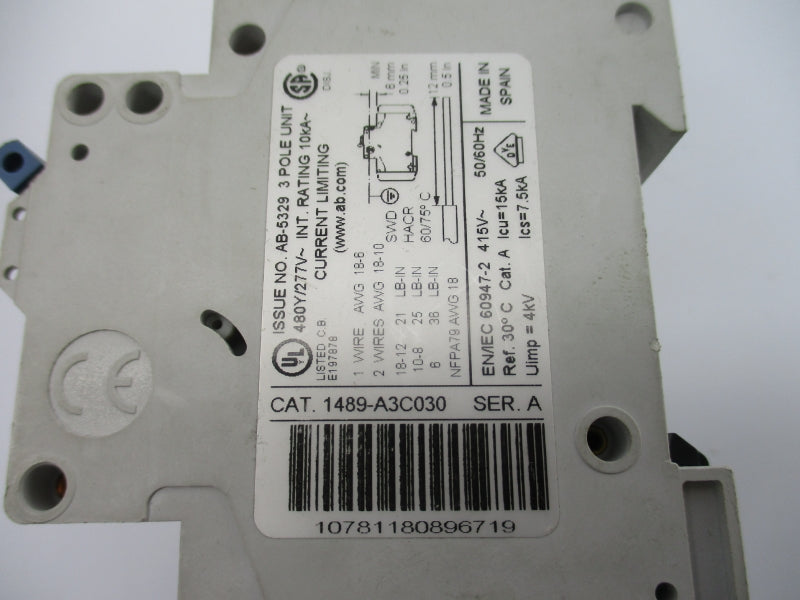 ALLEN BRADLEY 1489-A3C030 SER. A 277V 3A NSNP