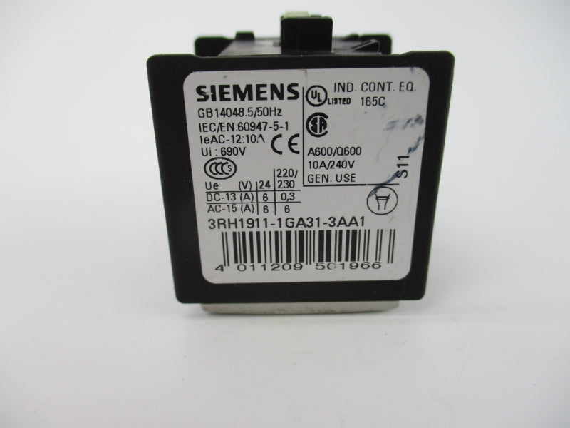 SIEMENS 3RH1911-1GA31-3AA1 240V 10A NSNP