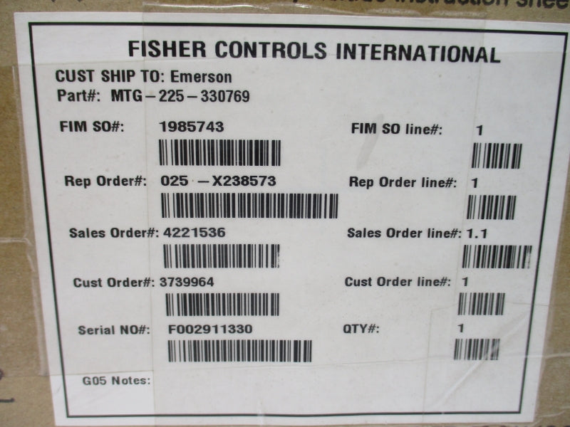 FISHER CONTROLS MTG-225-330769 NSMP