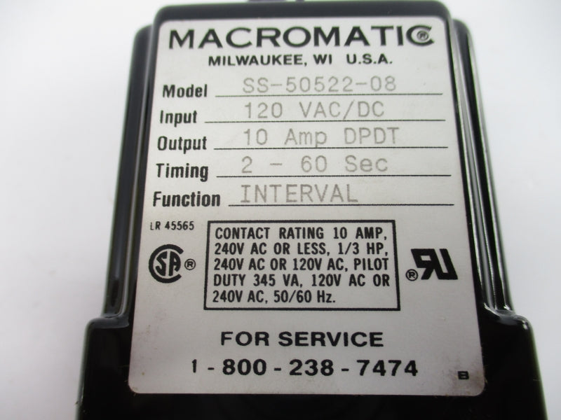 MACROMATIC SS-50522-08 120VAC/DC 10A 2-60S NSNP